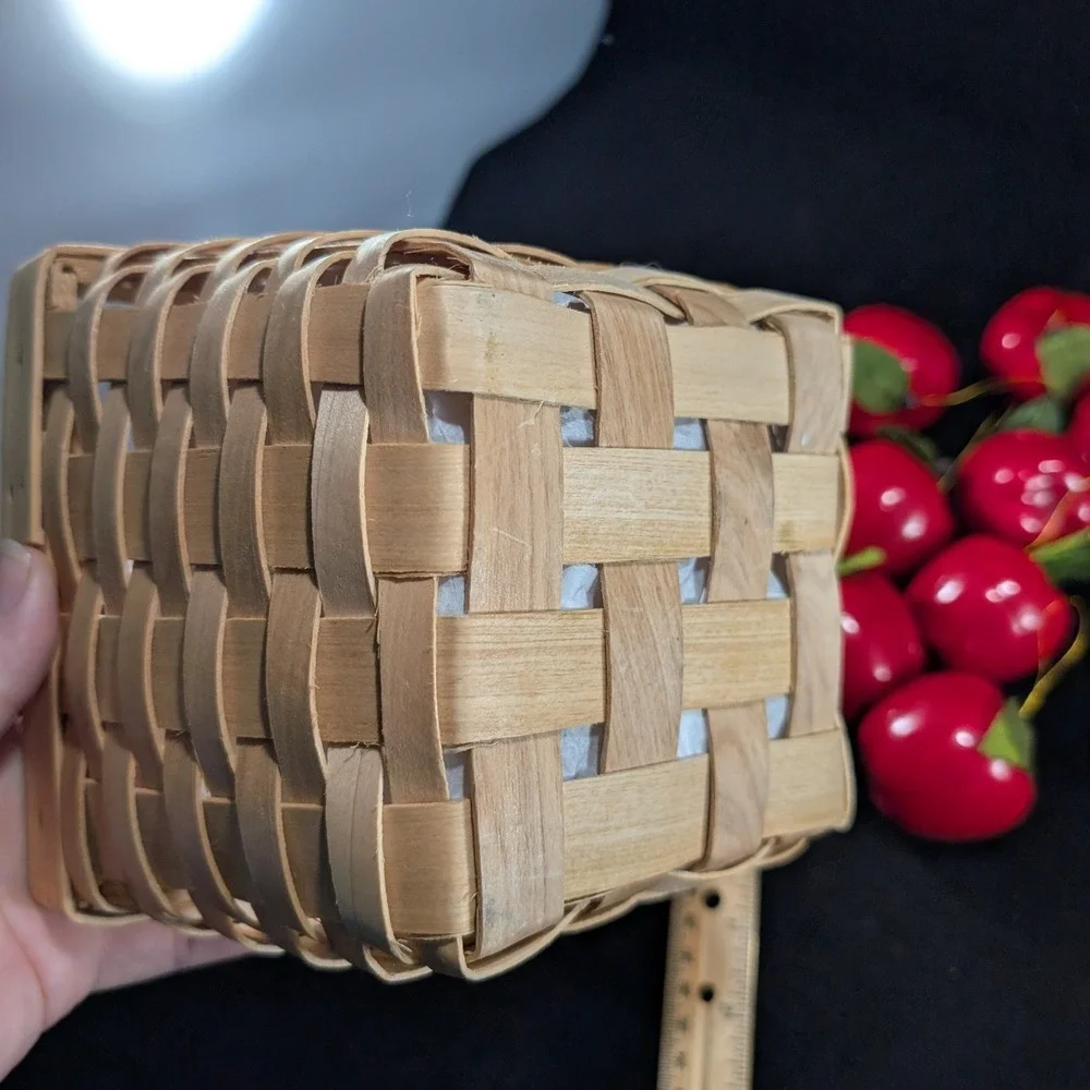 Vintage Style Red Faux Apple Ornaments with Woven Wood Berry‎ Basket Set of 13